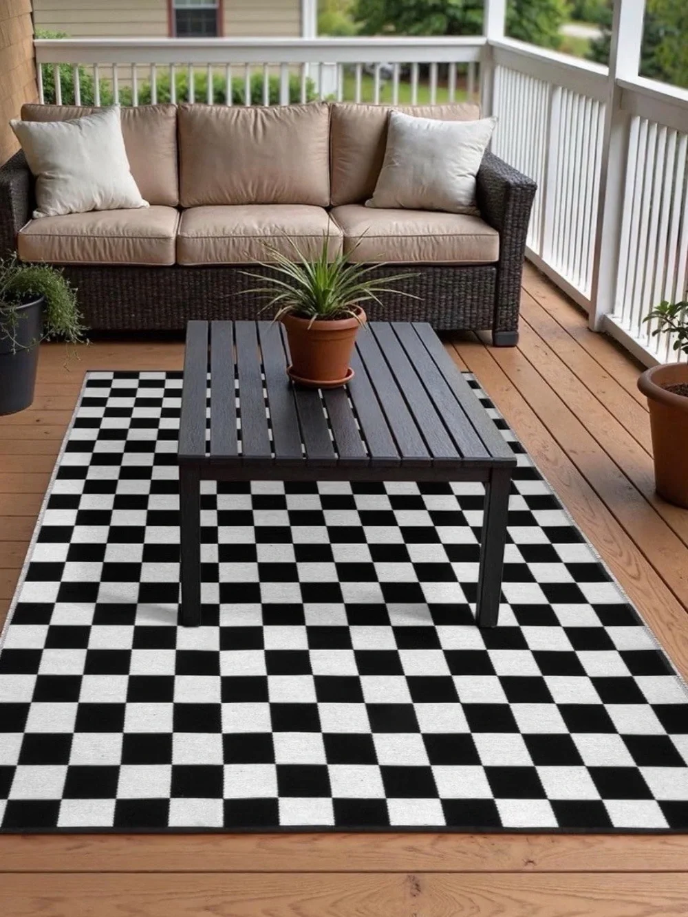 Black and White Checkered Area Rug, 3*5ft